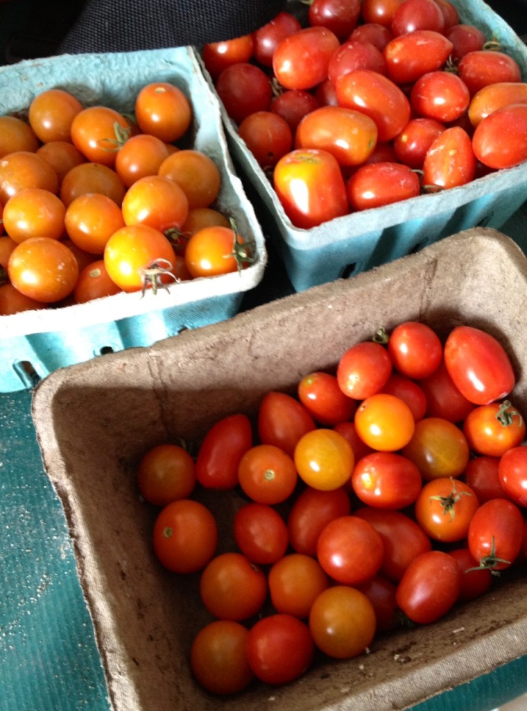 John picked these cherry tomatoes for me ahead of time. My favorites!