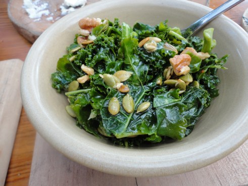 Terrain's version of a salad - kale and brussells sprouts with walnuts and pumpkins seeds