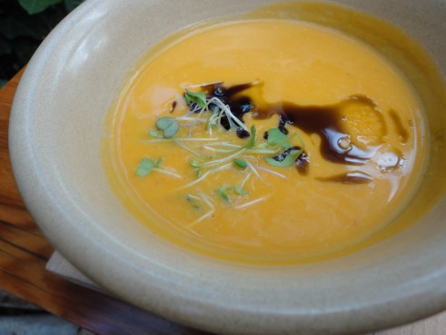 Butternut Squash Soup with Pumpkin Oil. Silky and smooth with just the right amount of sweetness.