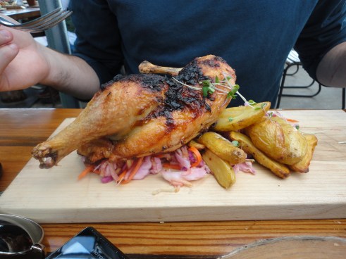 Organic half chicken with apple and cabbage slaw and fingerling potatoes. I can't even talk about this without crying happy tears.