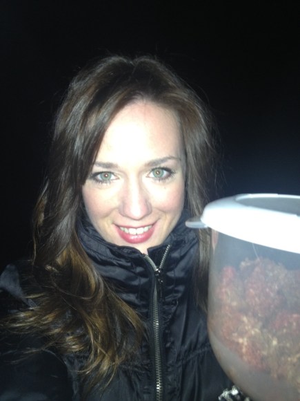 Unfortunately my camera phone did not capture the shiny, sad eyes in the background. But it did catch my slightly maniacle smile.