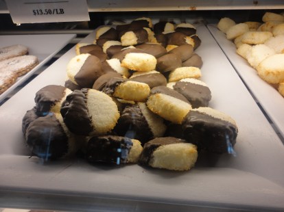 Macaroons dipped in chocolate