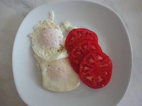 Tomatoes and farm fresh eggs - breakfast is served