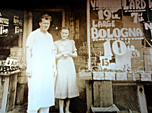 My grandmother and grandfather in front of the Chene Street store