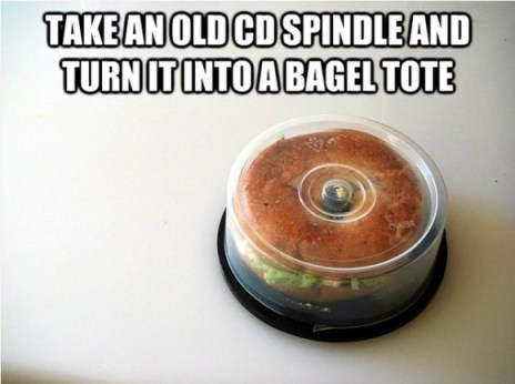 CDs and bagels collide. Recycling at its best.